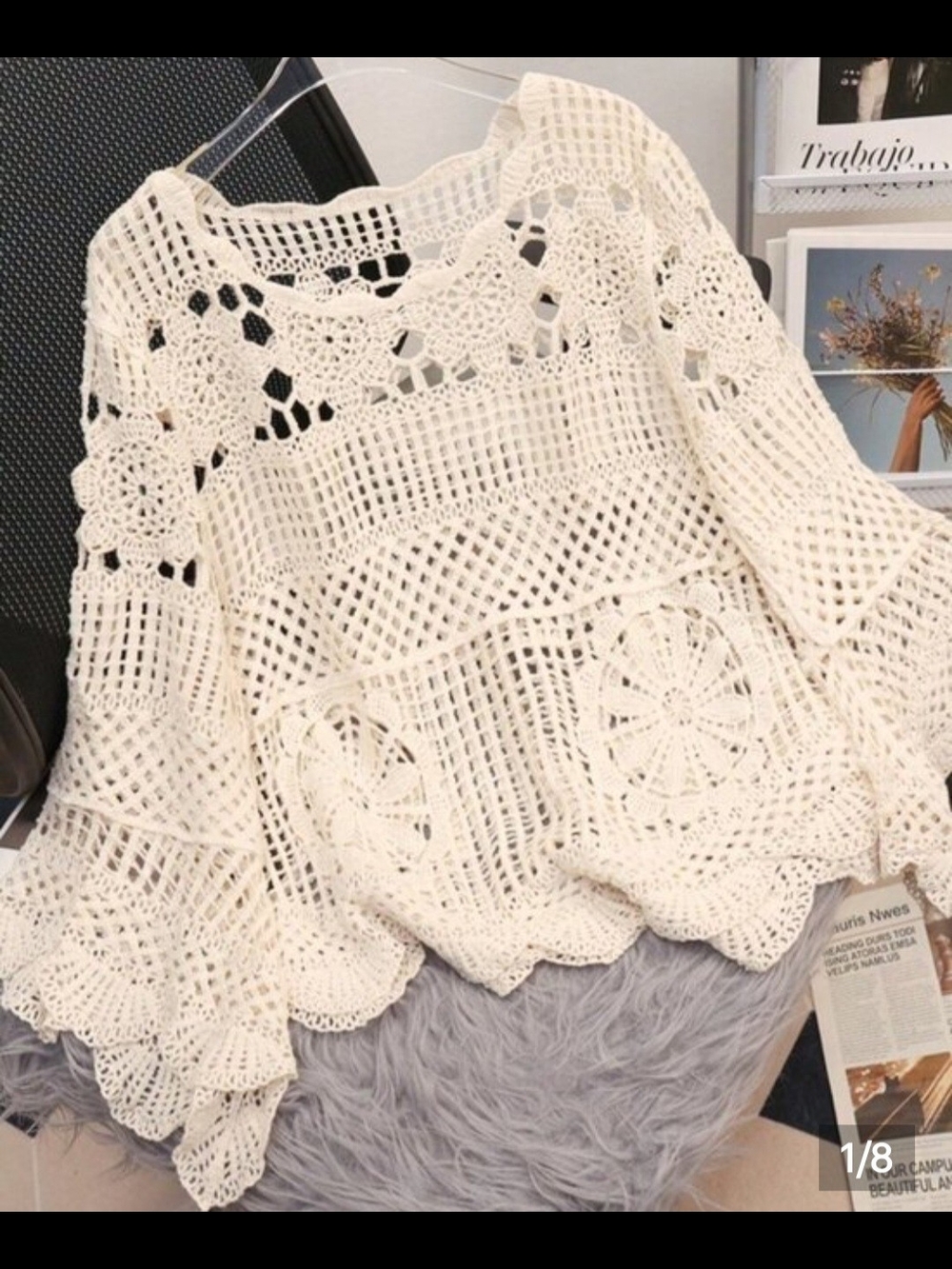 Cream Crochet Boho Knit Top